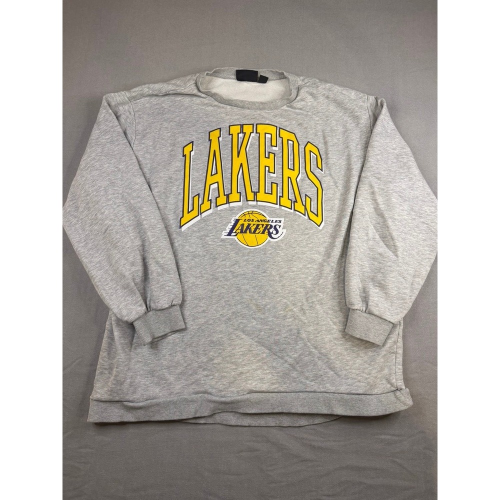 NBA Los Angeles Lakers Sweatshirt Mens Large Gray Crewneck Fleece Pullover READ